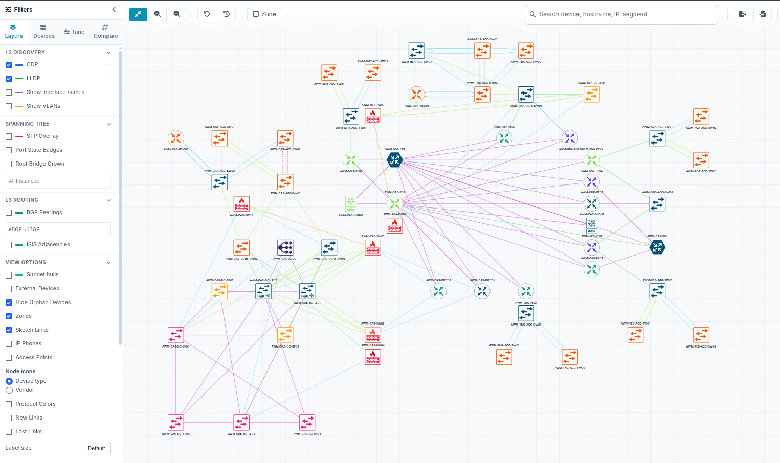 Interactive network topology - automatic CDP/LLDP discovery